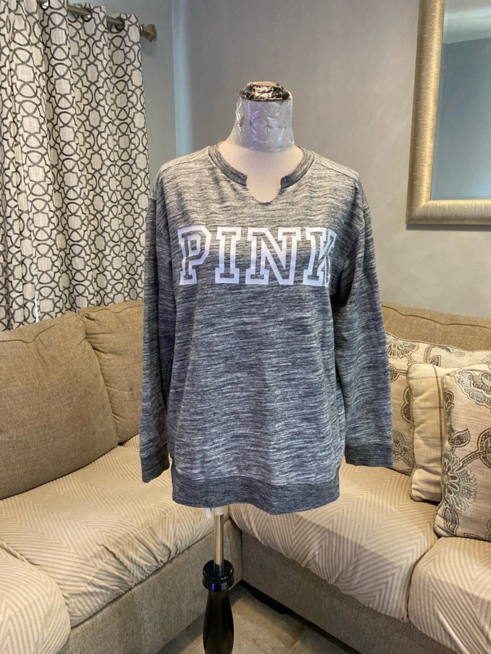 PINK Victoria's Secret Gray Notch-Neck Pullover Sweatshirt